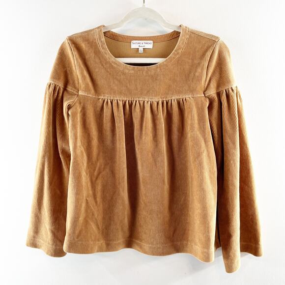 Texture & Thread Madewell Corduroy Bell Sleeve Swing Top Warm Hickory Small - Picture 4 of 6